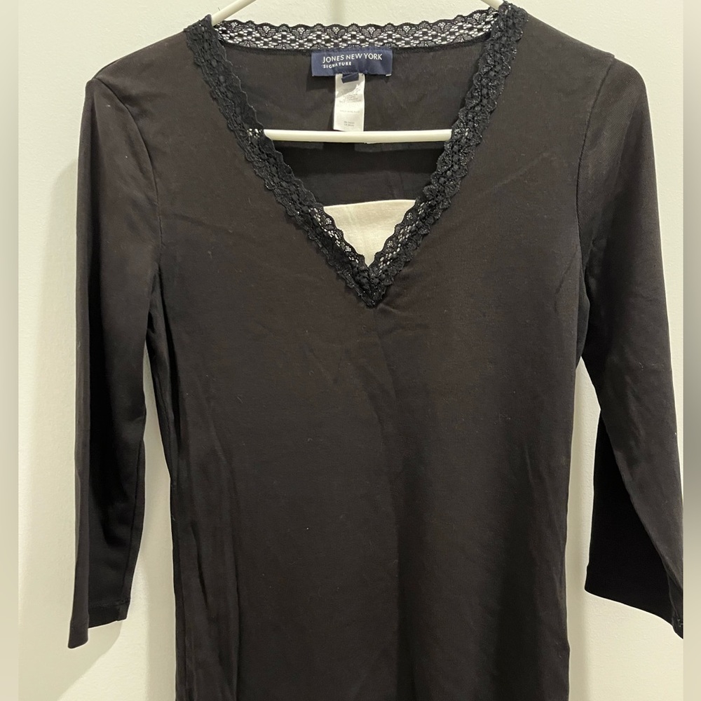 Jones New York Black top with lace neckline